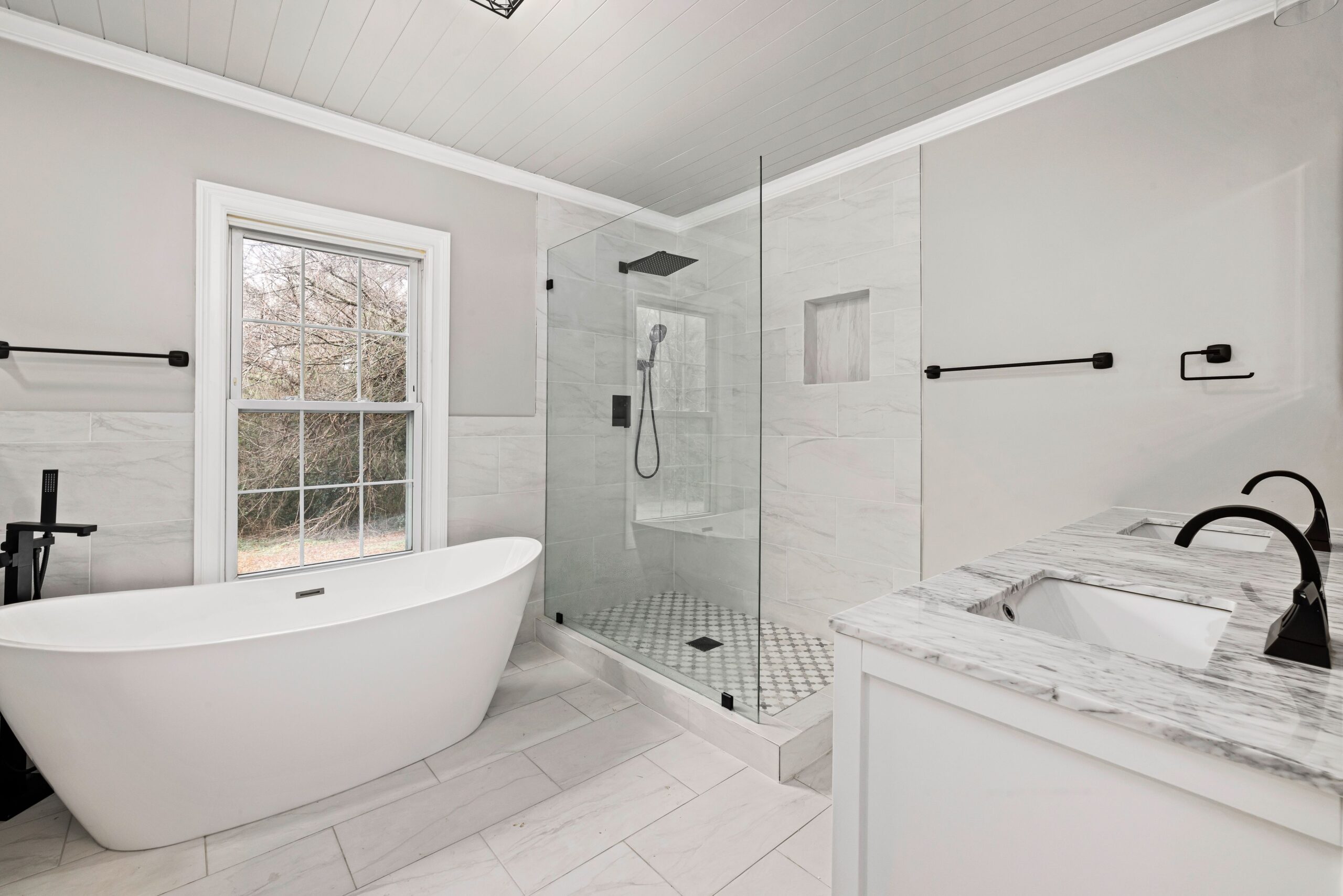 Restored bathroom after water damage repair